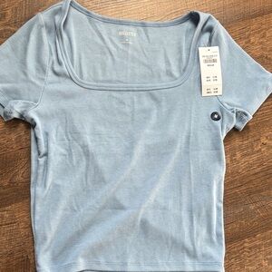 Hollister Light Blue and white Ribbed Square Neck Crop Top bundle 2 shirts